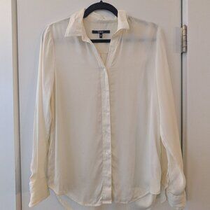 Quince Washable Silk Notch Collar Blouse Size M in Ivory